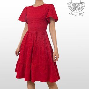 Rachel Parcell / Embroidery Ruffle A-Line Midi Summer Dress / Size XXS / Red